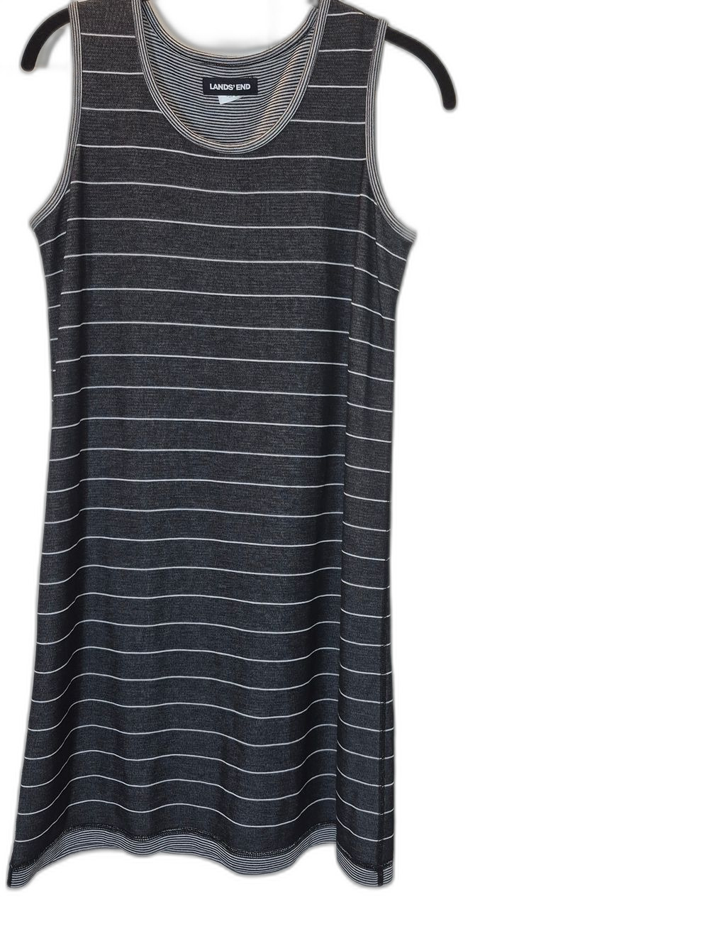 Lands' End Charcoal and White Striped Sleeveless Midi Dress - Large